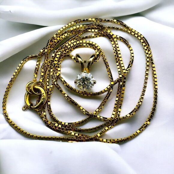 14K Gold 1/4 Carat Natural Diamond Solitaire Necklace 18" .25ct Anniversary Gift - Picture 13 of 16